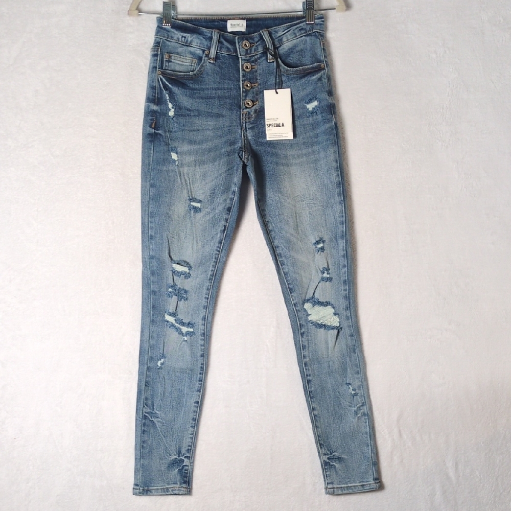 Special A Junior's Distressed Mid Rise Skinny Jeans Size 1